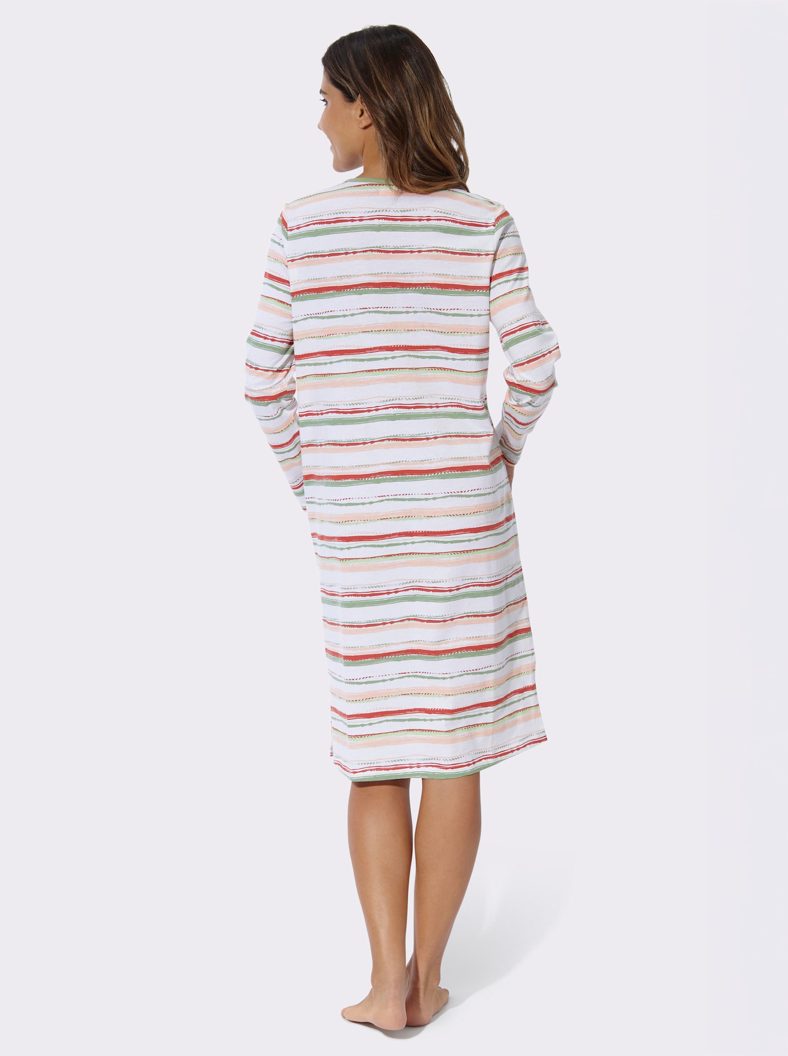 Nachthemd mit Seitenschlitzen, geringelt - eucalyptus-geringelt