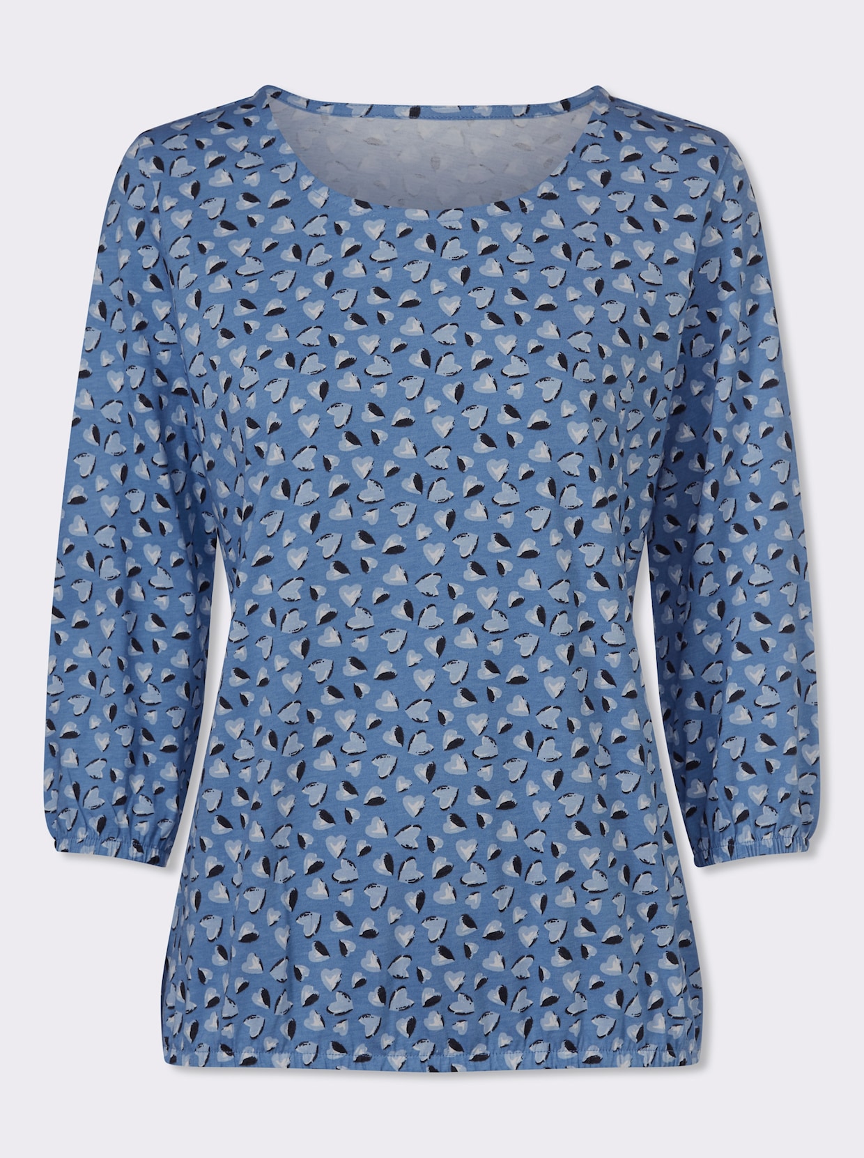 3/4-Arm-Shirt - mittelblau-ecru-bedruckt