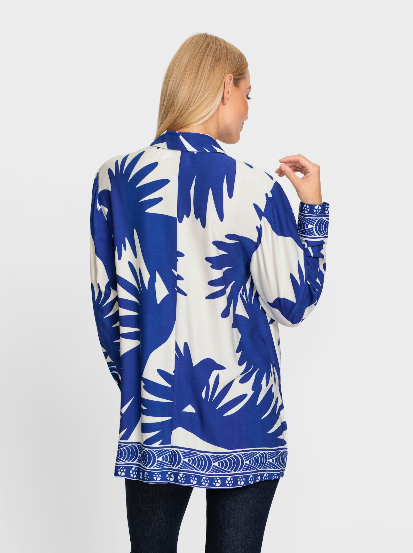 heine Langarm-Bluse mit Bordüren-Druck - royalblau-ecru-bedruckt