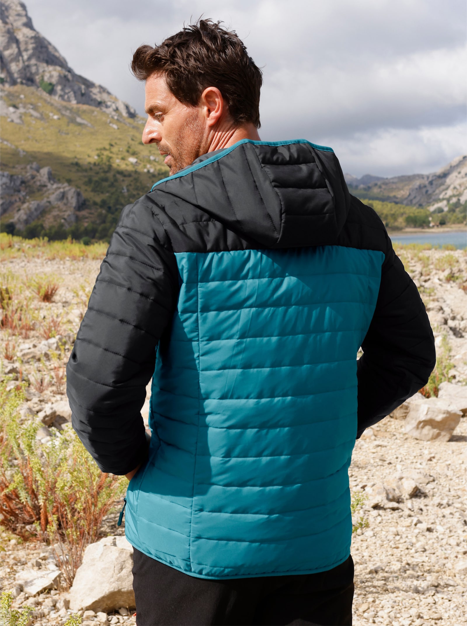 Catamaran Sports Steppjacke mit fester Kapuze - schwarz-aquapetrol