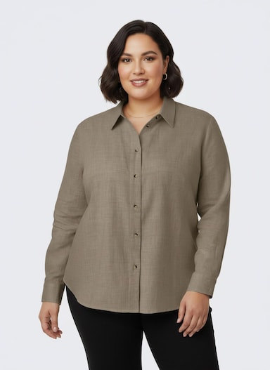 Hemdbluse aus Baumwoll-Stoff - sesam-meliert