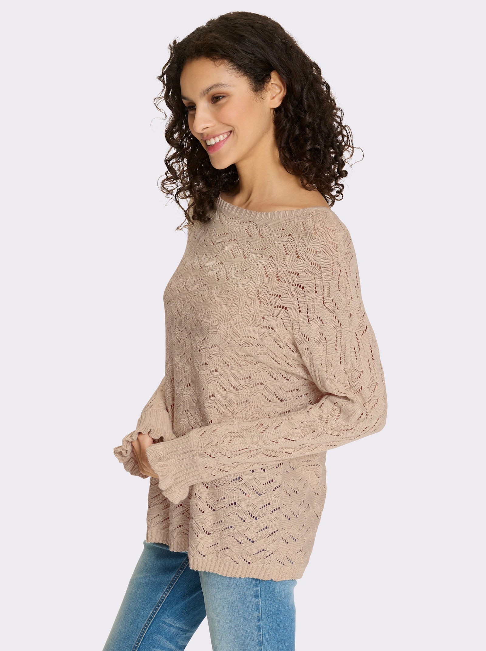 heine Ajourpullover mit Volants am Ärmel - sand