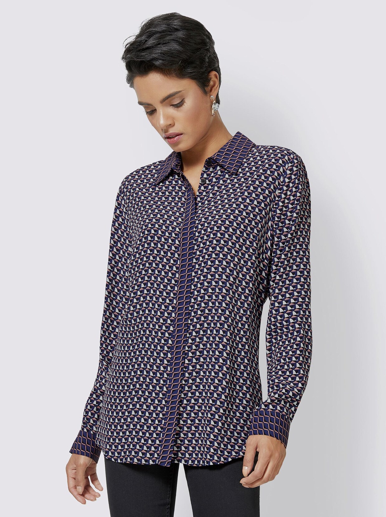 Druckbluse - blau-bedruckt