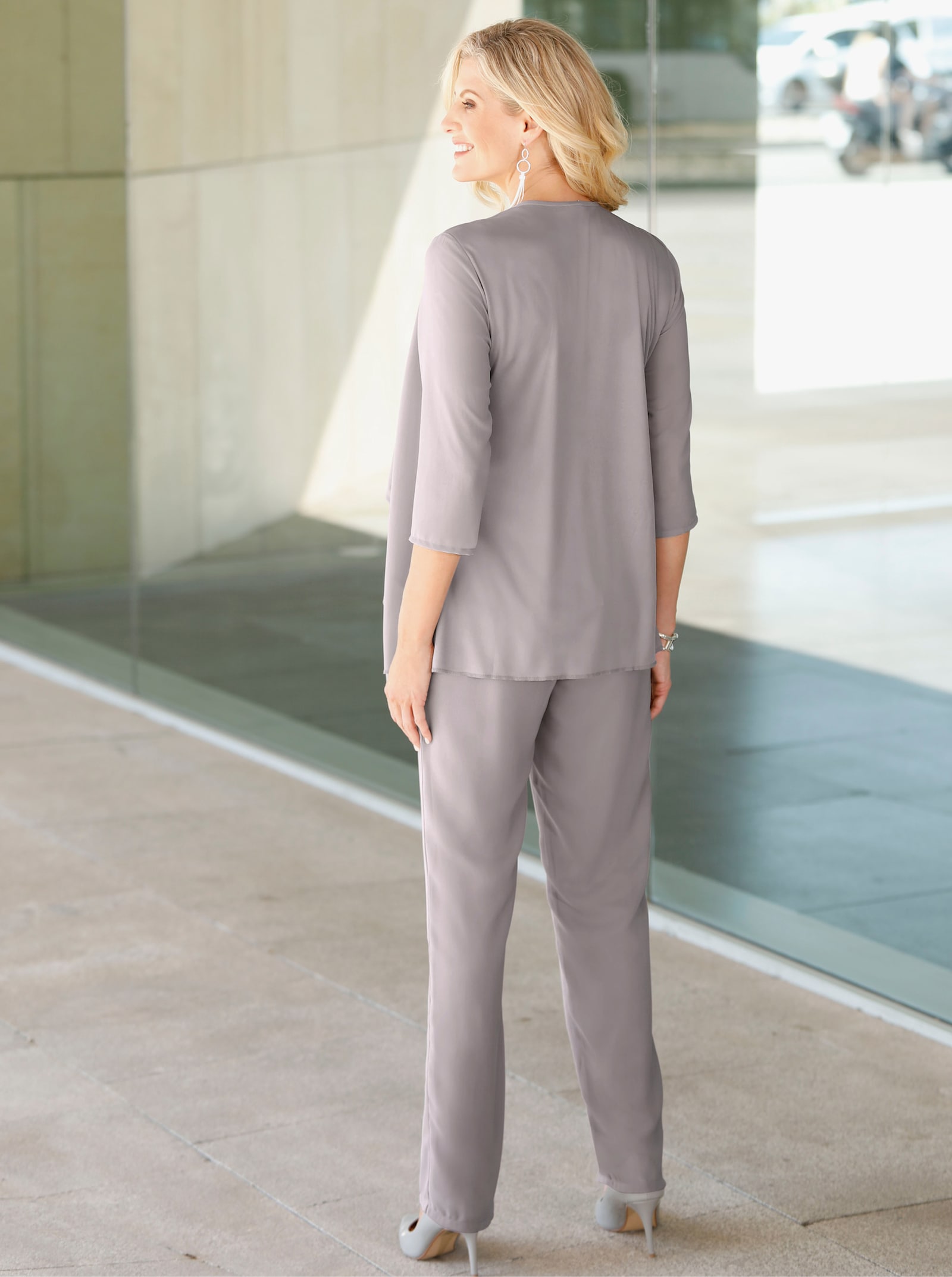 2-in-1-shirt met paillettenprint - grijs