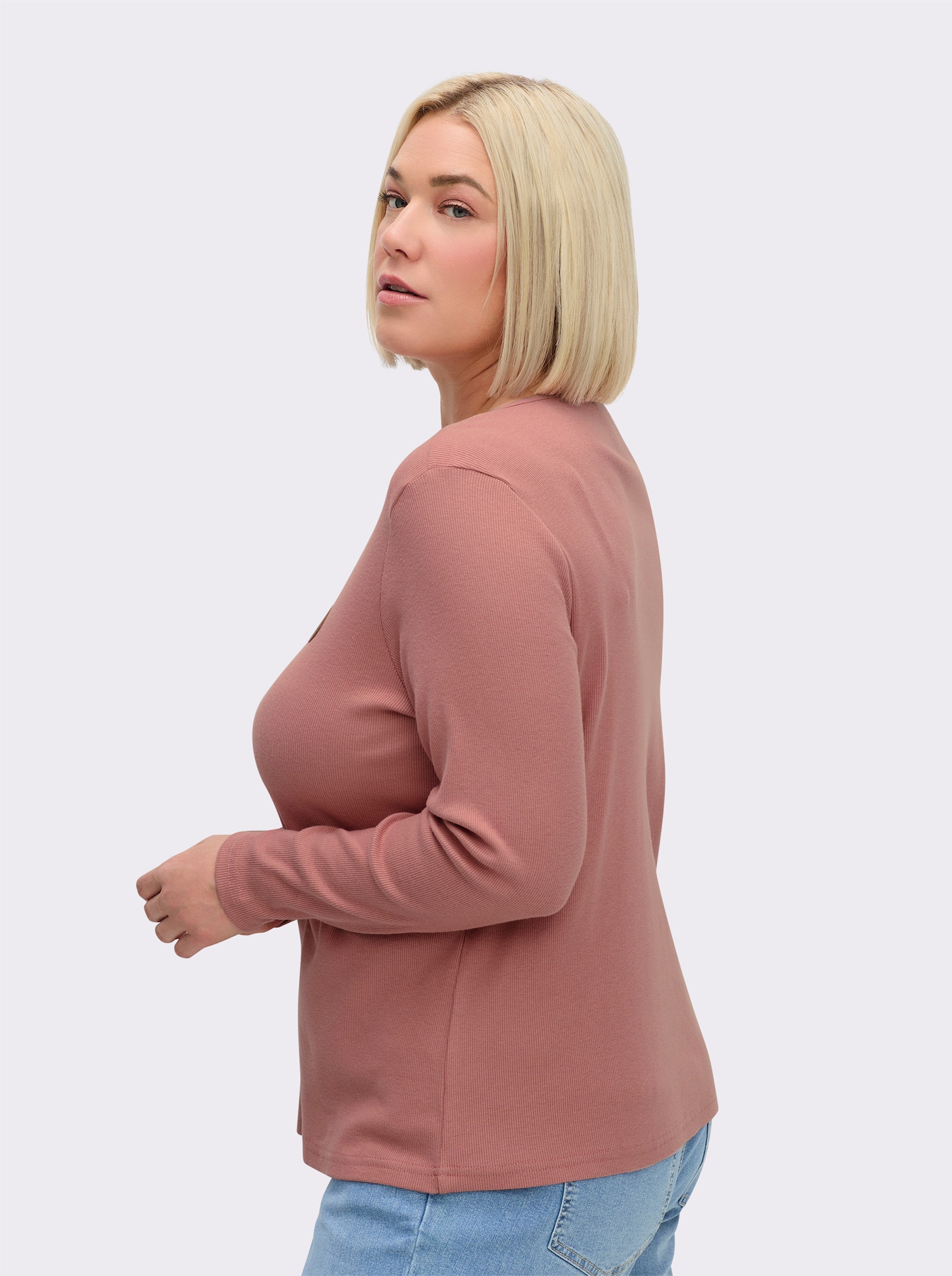 Langarmshirt mit Zierknopfleiste - rosenholz