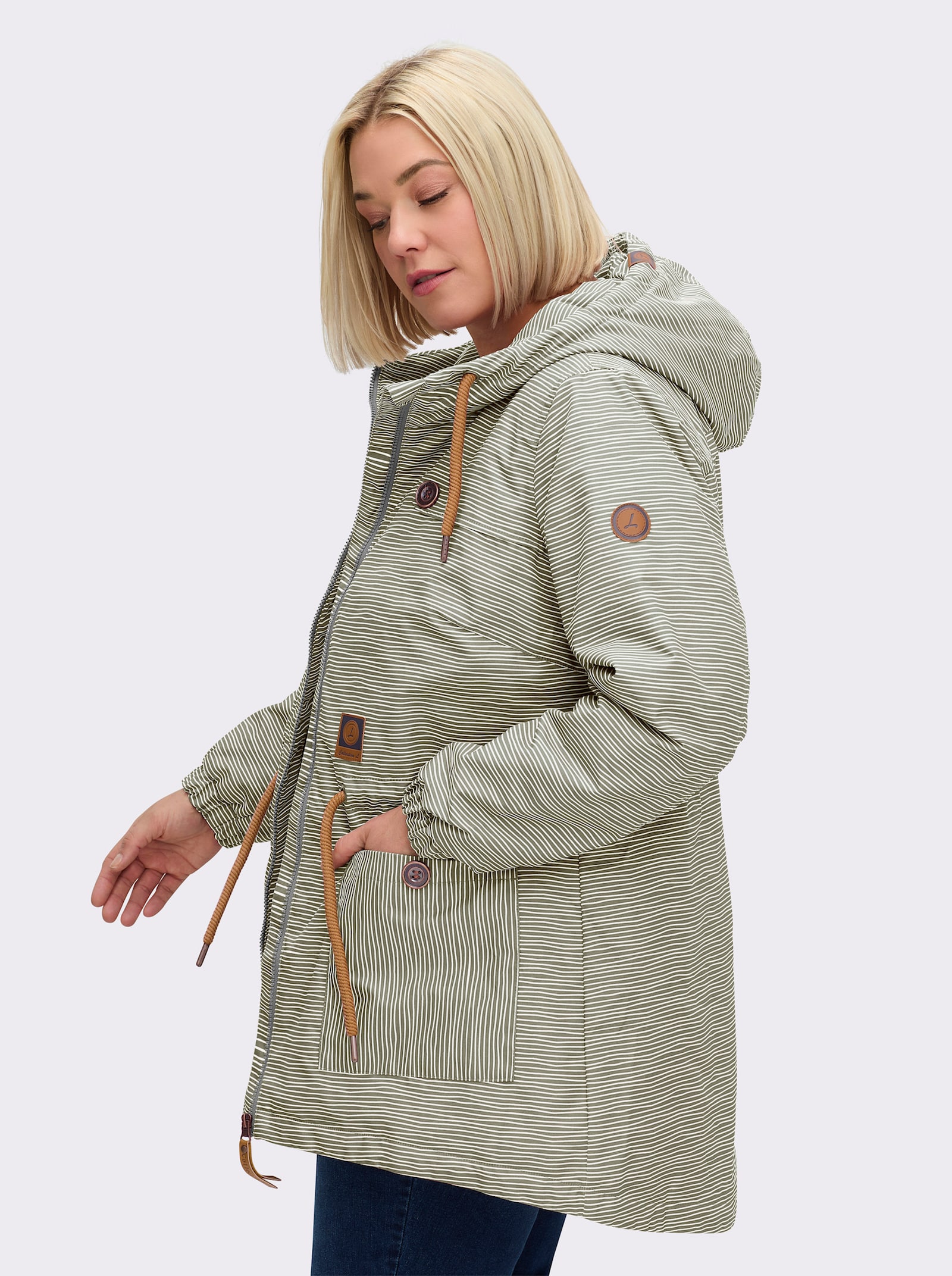 Jacke wind- und wasserabweisend - khaki-weiß-geringelt