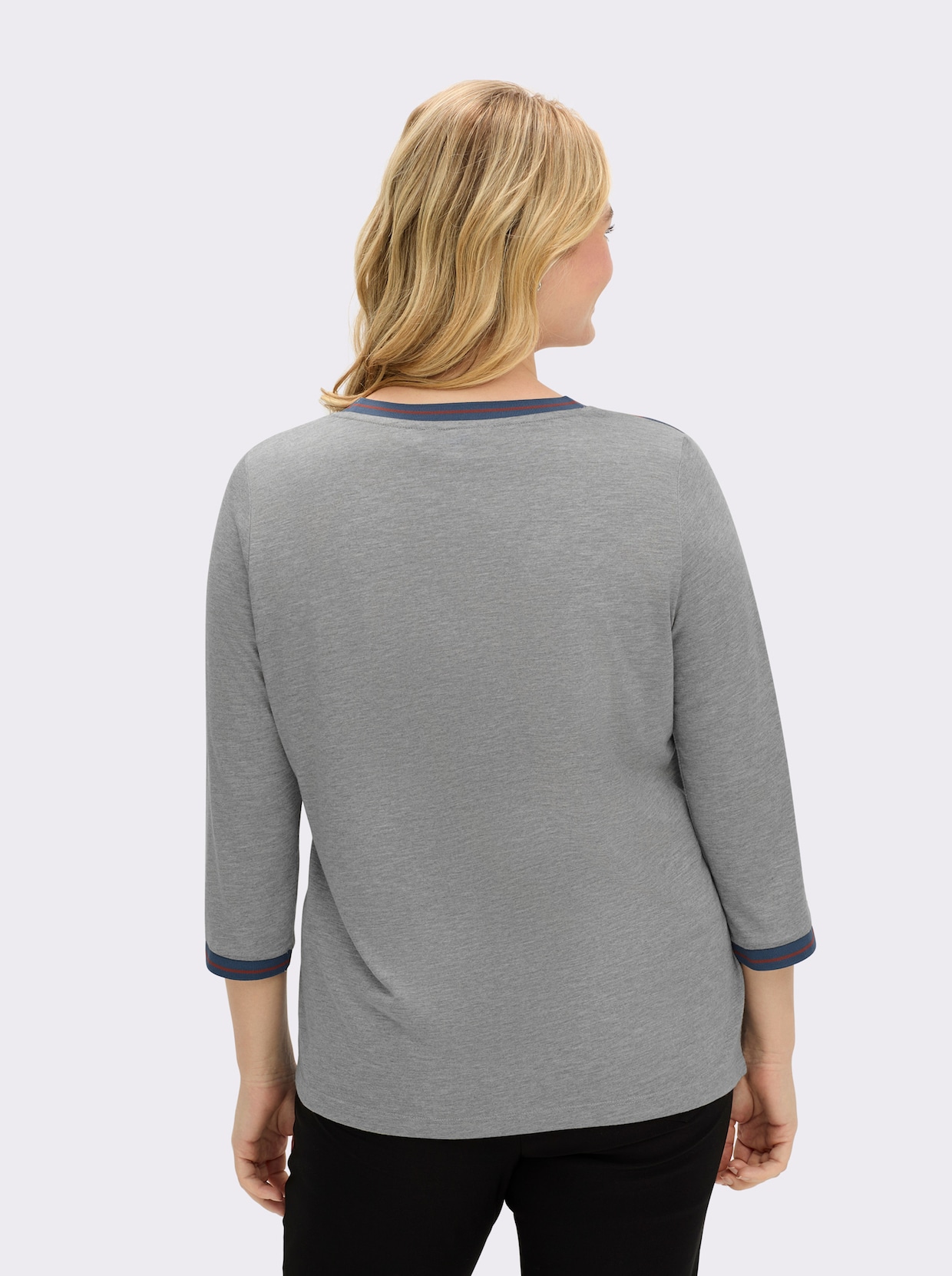 3/4-Arm-Shirt mit Kontrast-Blenden - grau-terra-bedruckt