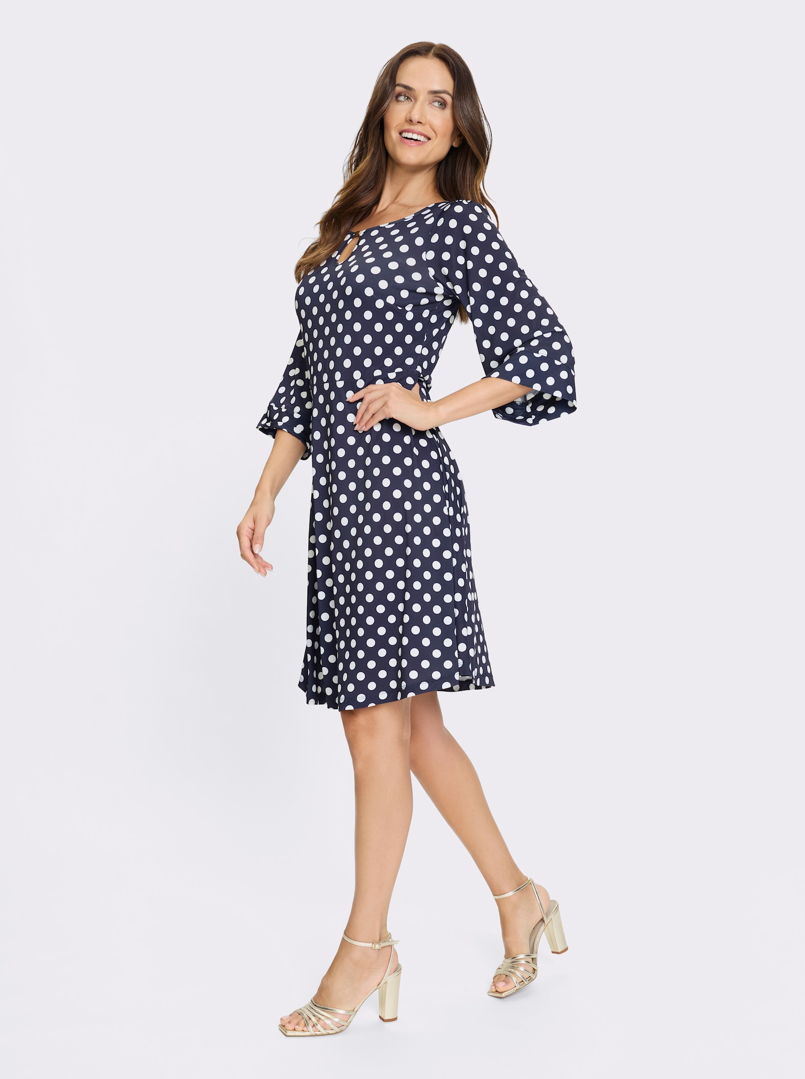 heine Druckkleid mit Tupfen-Dessin - marine-ecru-getupft