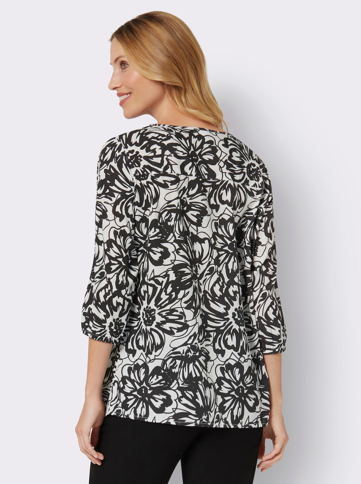 Comfortabele blouse - ecru/zwart geprint