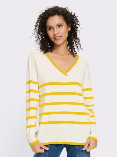 heine Pull à rayures avec encolure en V - jaune soleil-écru à rayures fines