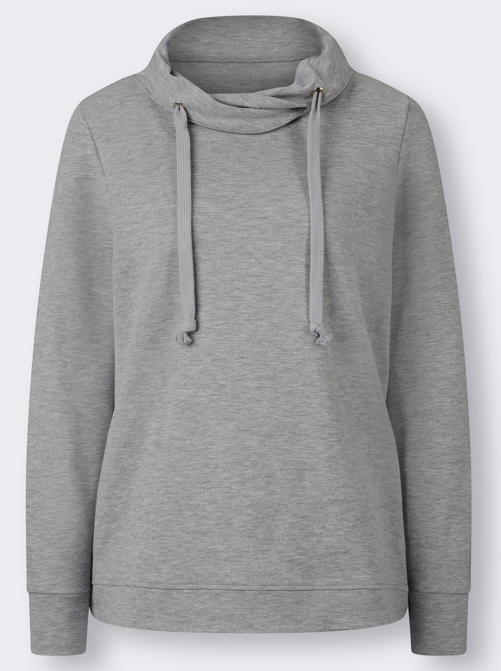 Sweatshirt mit halsfernem Rollkragen - grau-meliert
