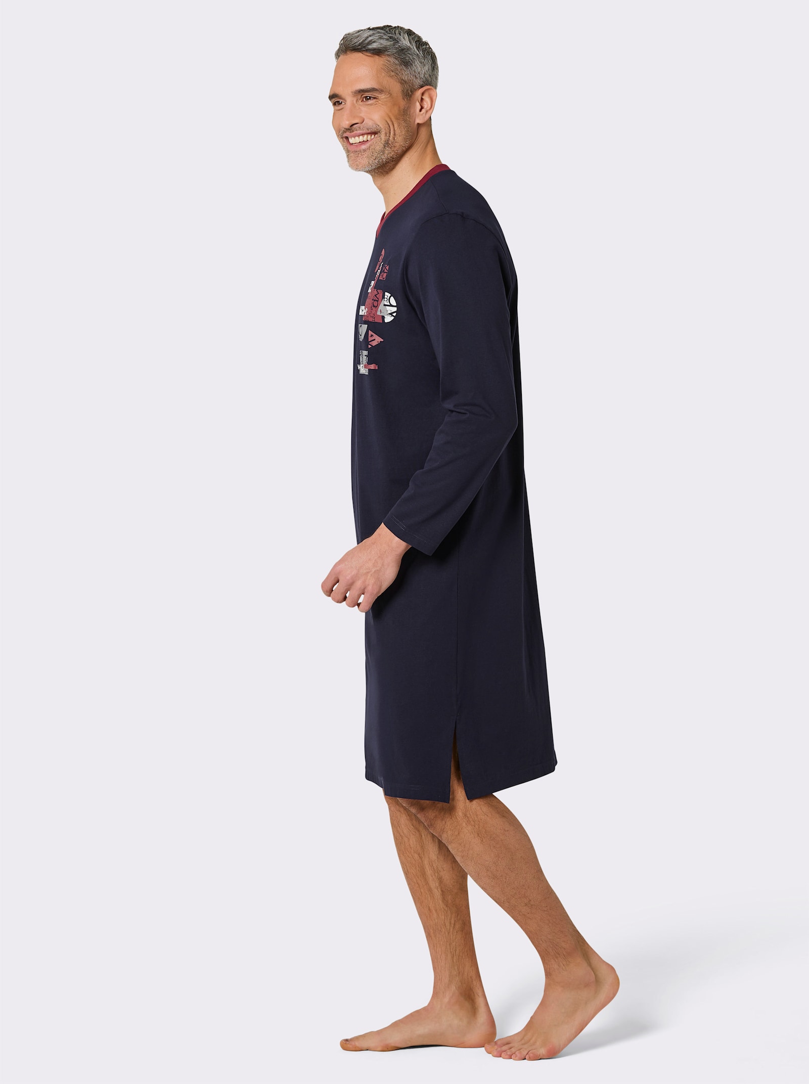 wäschepur men Nachthemden - dunkelrot-bedruckt + marine-bedruckt