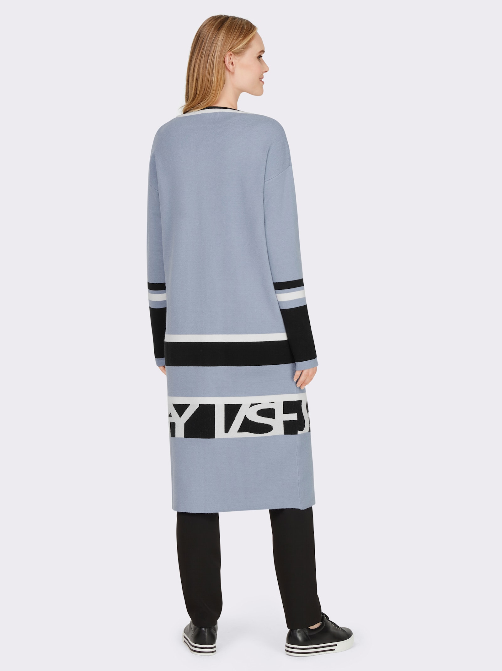 heine Strickmantel mit Streifen und Schriftzug - bleu-schwarz-gemustert