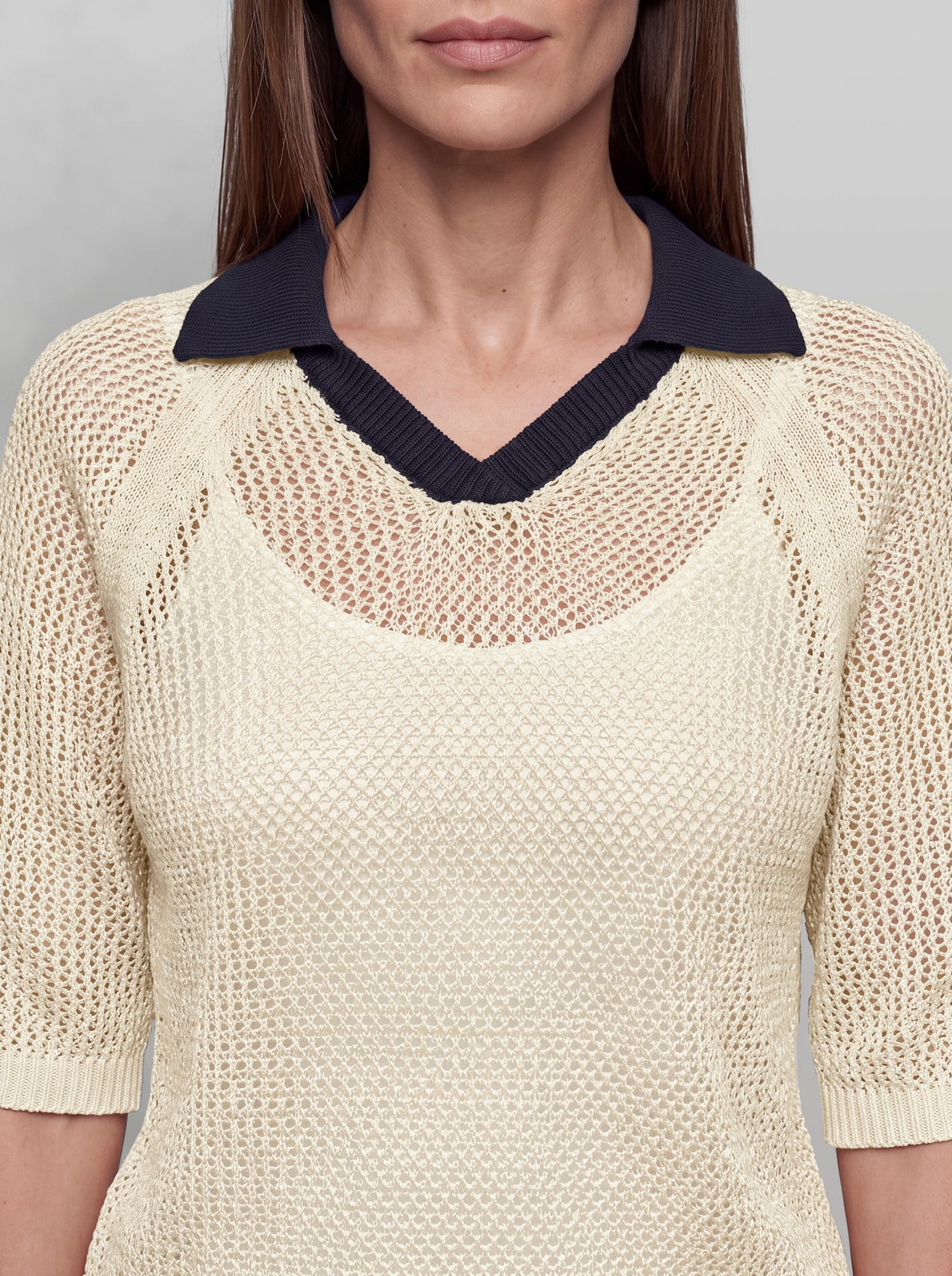 heine Ajourpullover mit Polokragen - champagner
