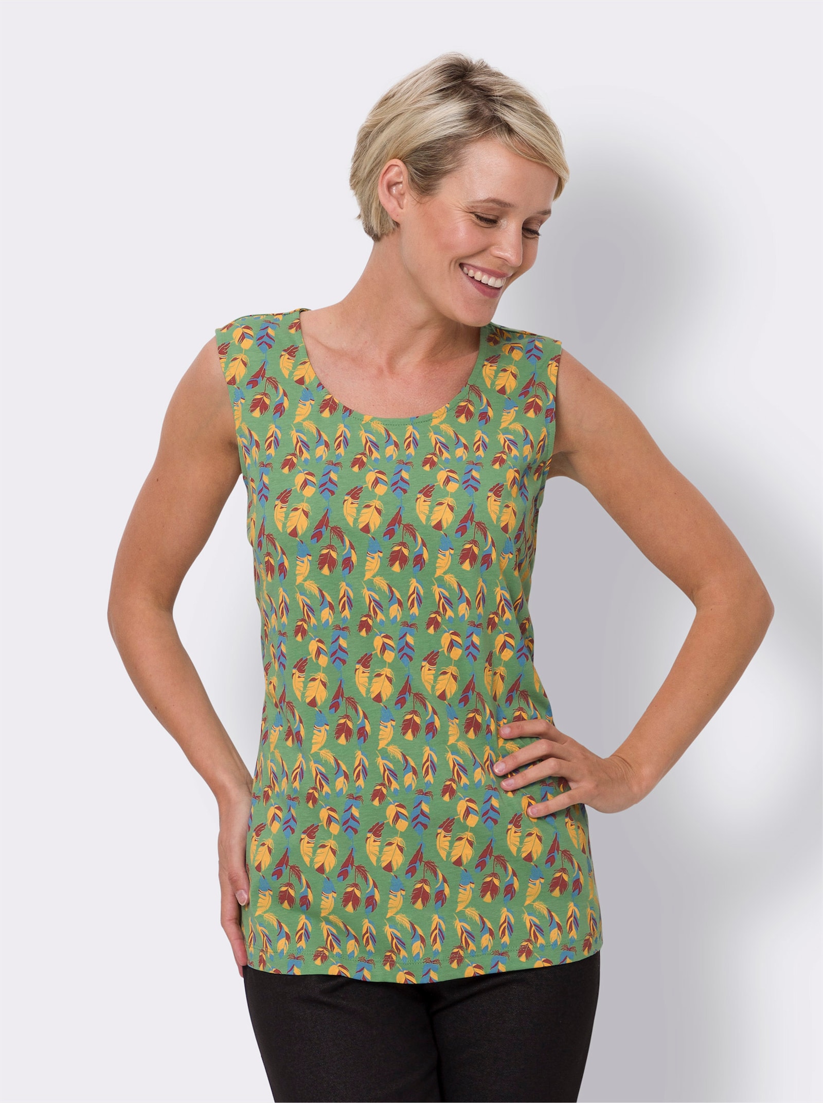 Top s potiskem - jablková-žlutá-potisk