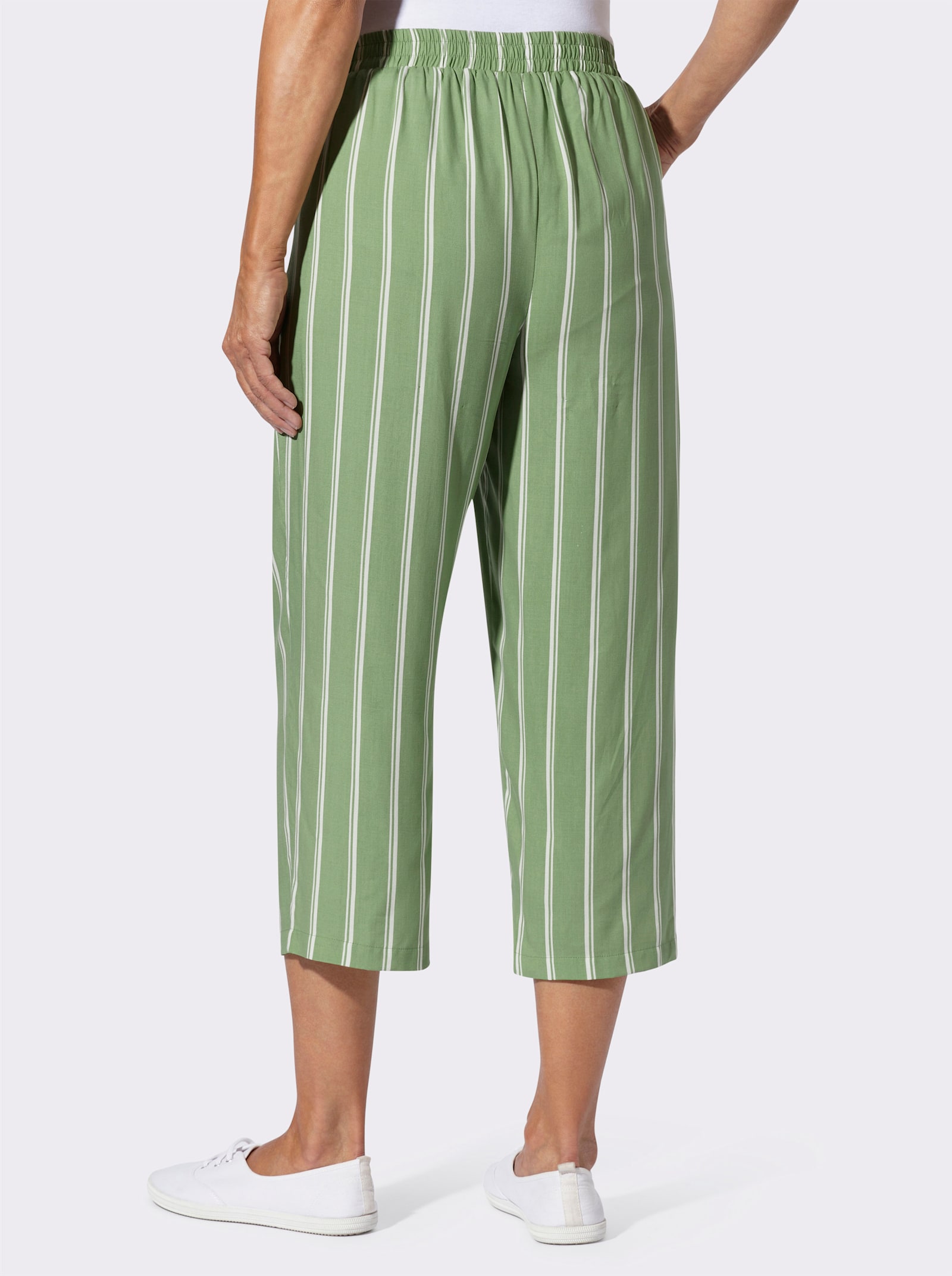 3/4-Hose mit fixiertem Bindegürtel - eucalyptus-ecru-gestreift