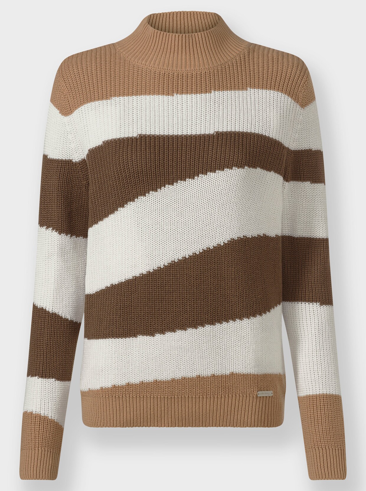 Stehkragenpullover mit Intarsienstrick-Muster - braun-ecru-gemustert