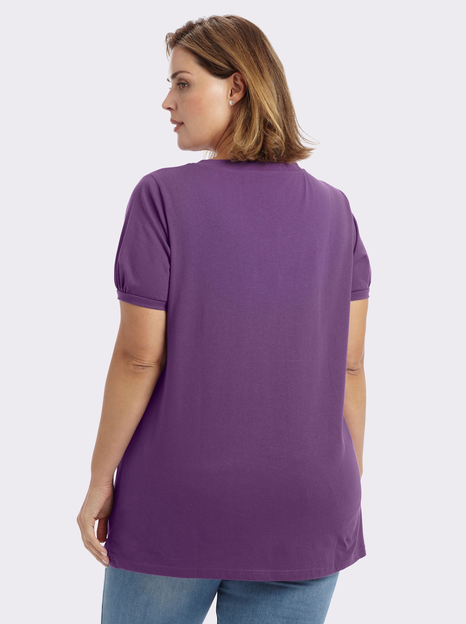 Longshirt mit gerafftem Ausschnitt - lila