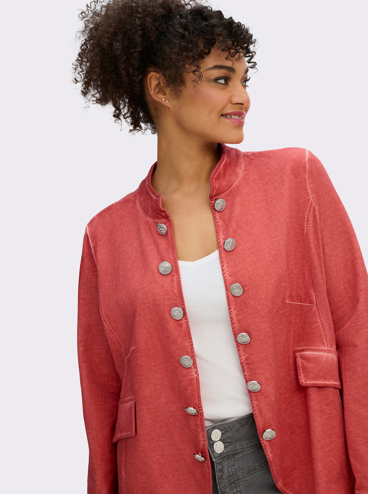 Sweatjacke in Oil-dyed-Optik - grapefruit