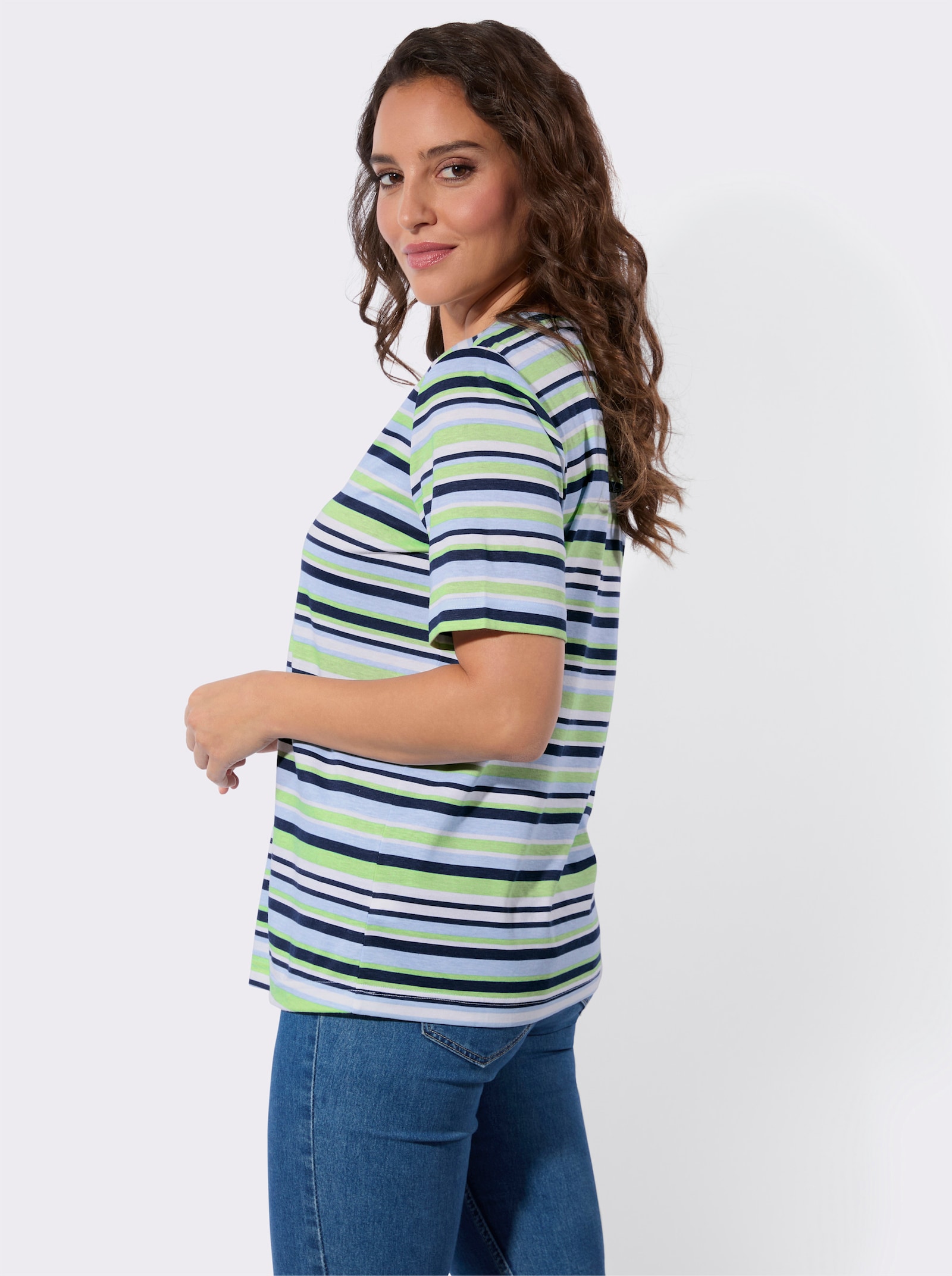 Ringelshirt im Baumwoll-Modal-Mix - hellblau-reseda-geringelt