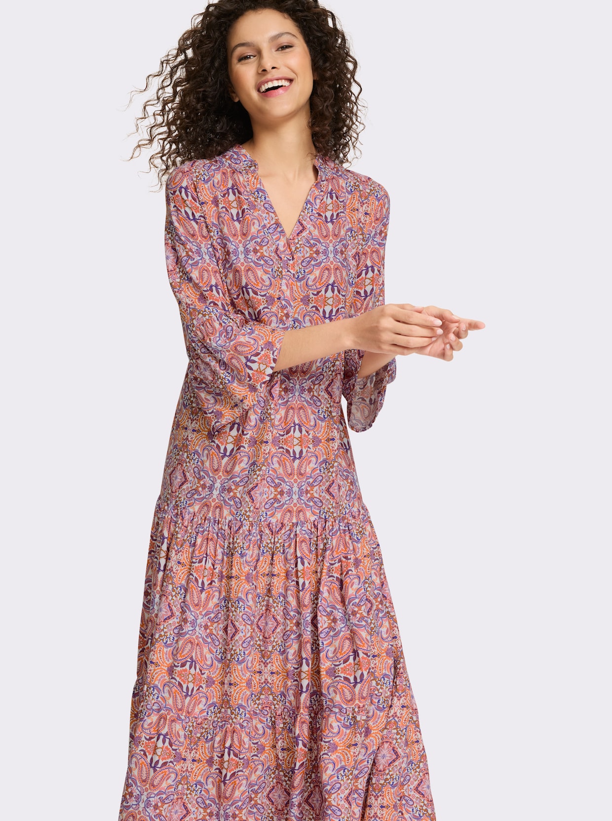 heine Stufenkleid - ecru-rosé-bedruckt