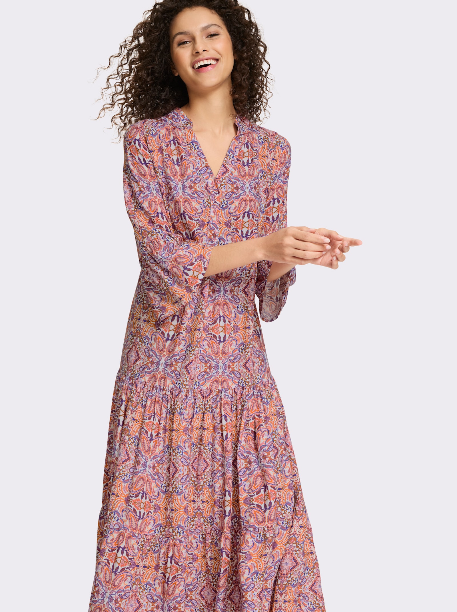 heine Stufenkleid mit Floral-Print - ecru-rosé-bedruckt