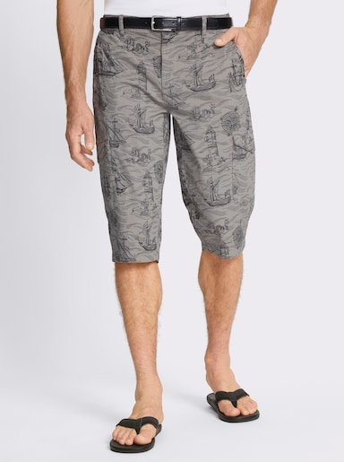 Bermudas mit Piratenschiff-Print, Twill - steingrau-bedruckt
