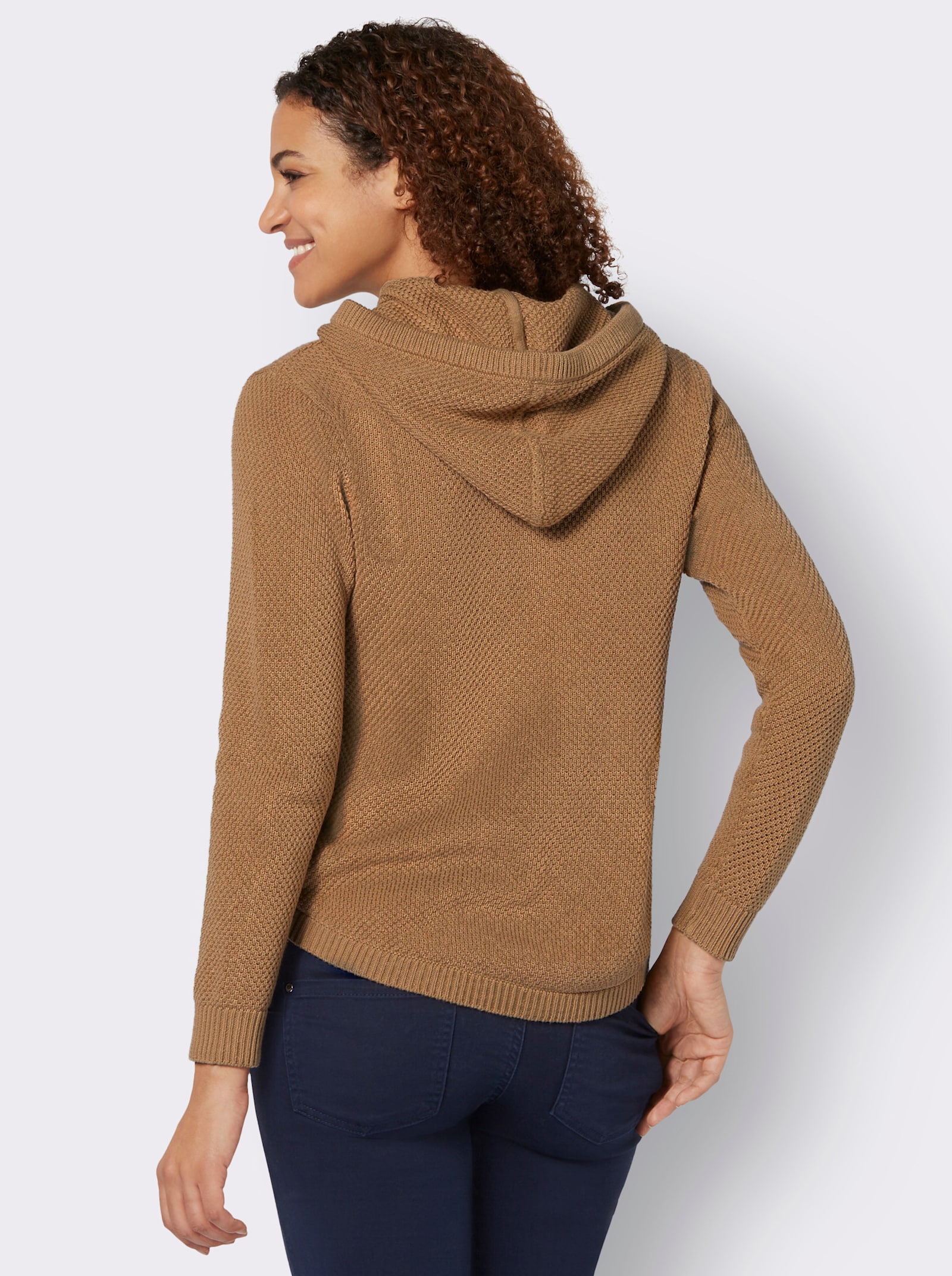 Pullover met capuchon en knopen in hoornlook - camel