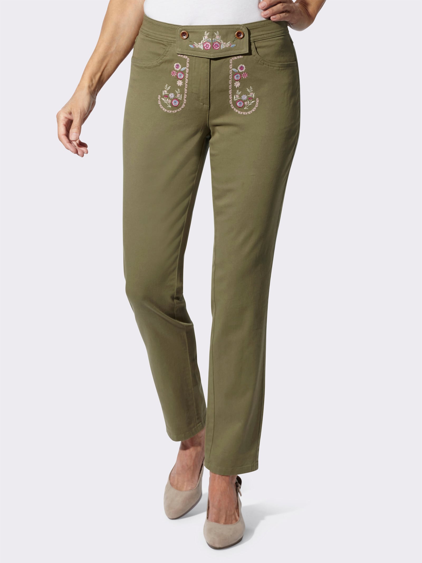 Trachtenjeans Zierriegel am Bund - oliv