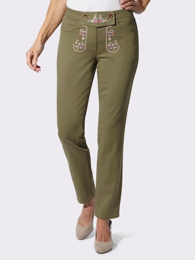 Trachtenjeans Zierriegel am Bund - oliv