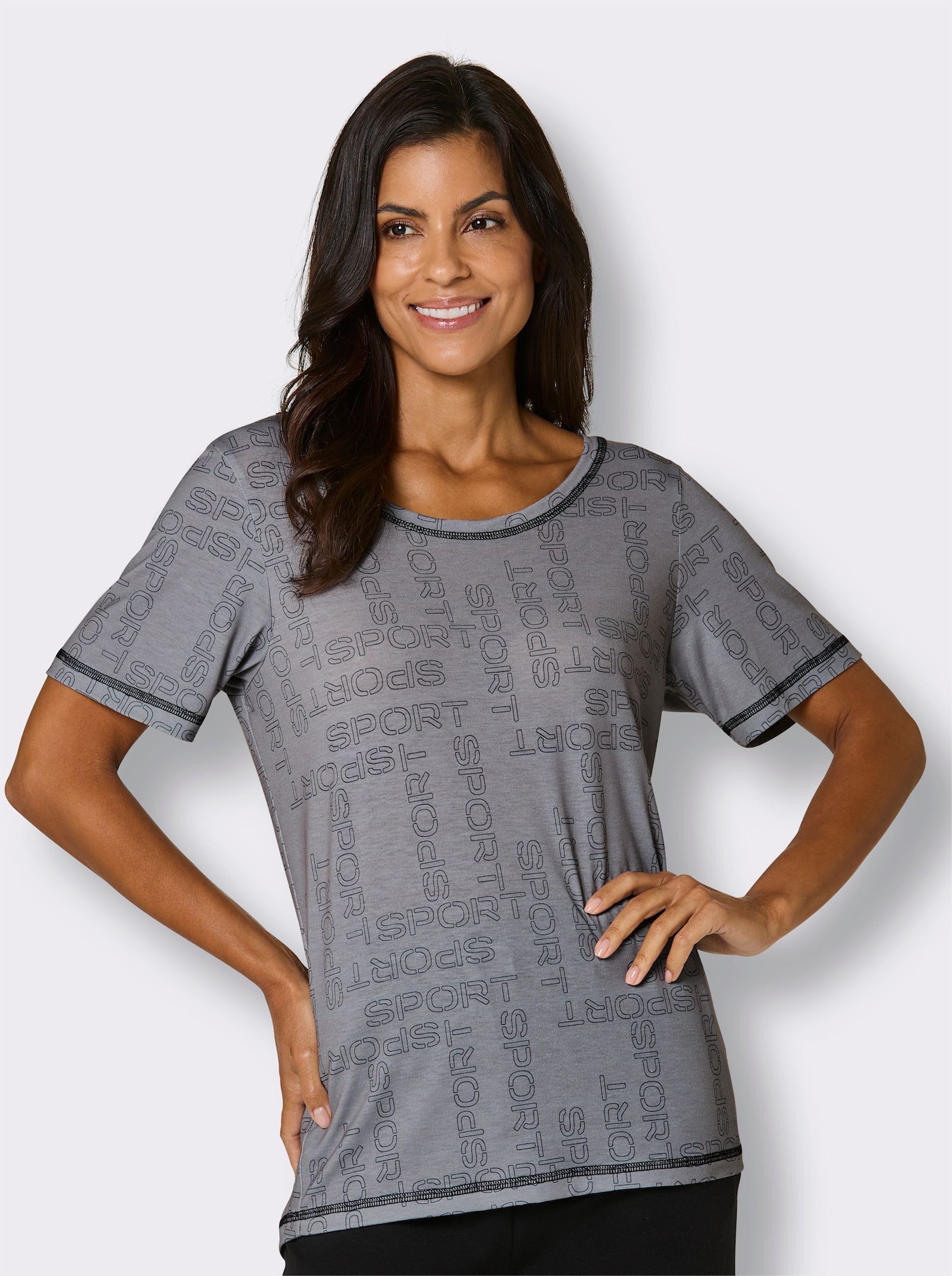 Funktionsshirt mit längerem Rückenteil - grau-bedruckt