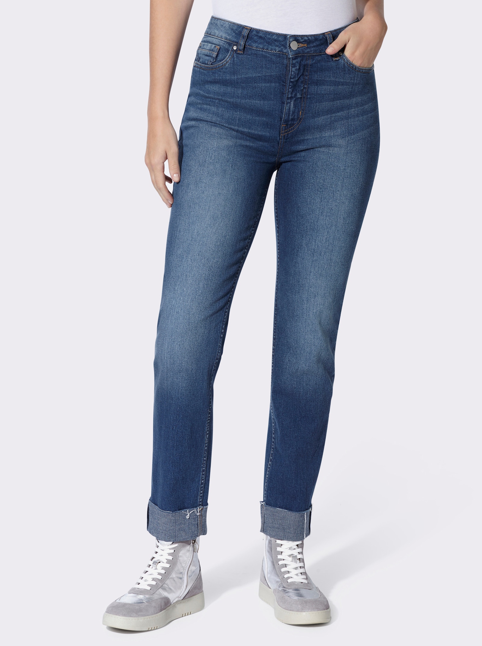 heine 5-Pocket-Jeans mit Beinaufschlag - blue-stone-washed