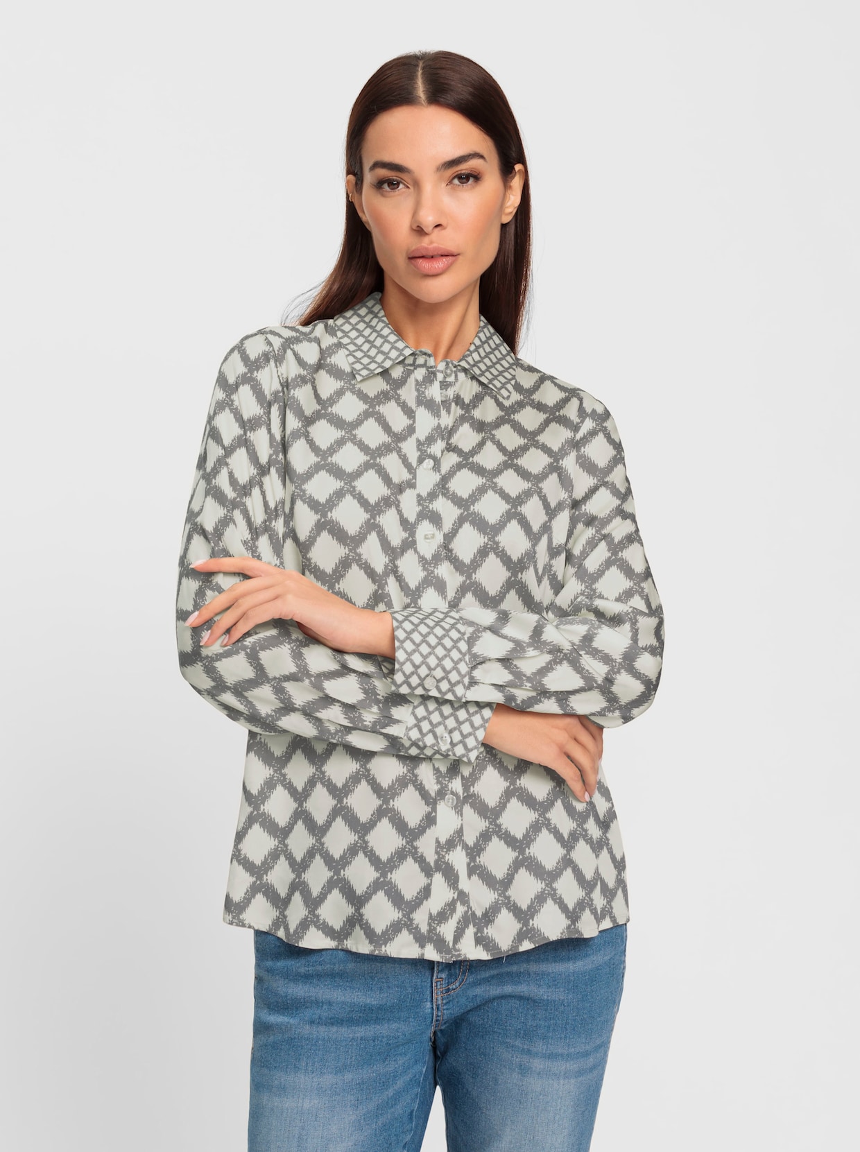 heine Overhemdblouse - grijs/champagne bedrukt