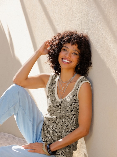 heine Tanktop mit Zebra-Print - sand-schwarz-bedruckt