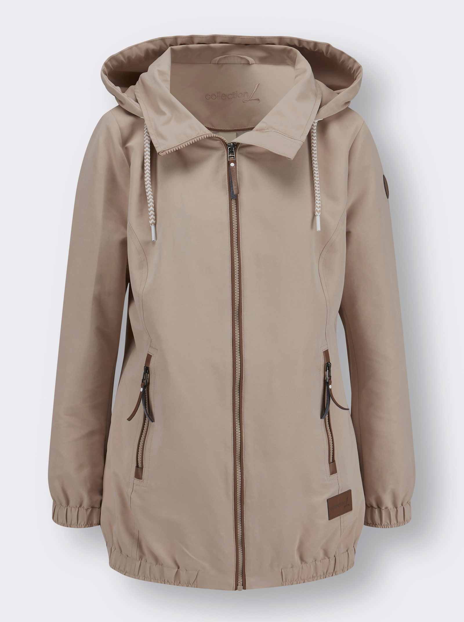 Freizeitjacke mit Lederimitat-Paspeln - beige