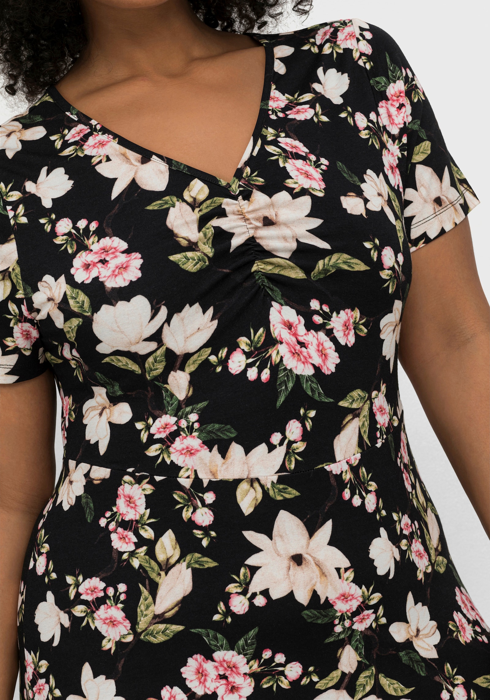 sheego by Joe Browns Jerseykleid mit Blumendruck, Midilänge - schwarz-gemustert