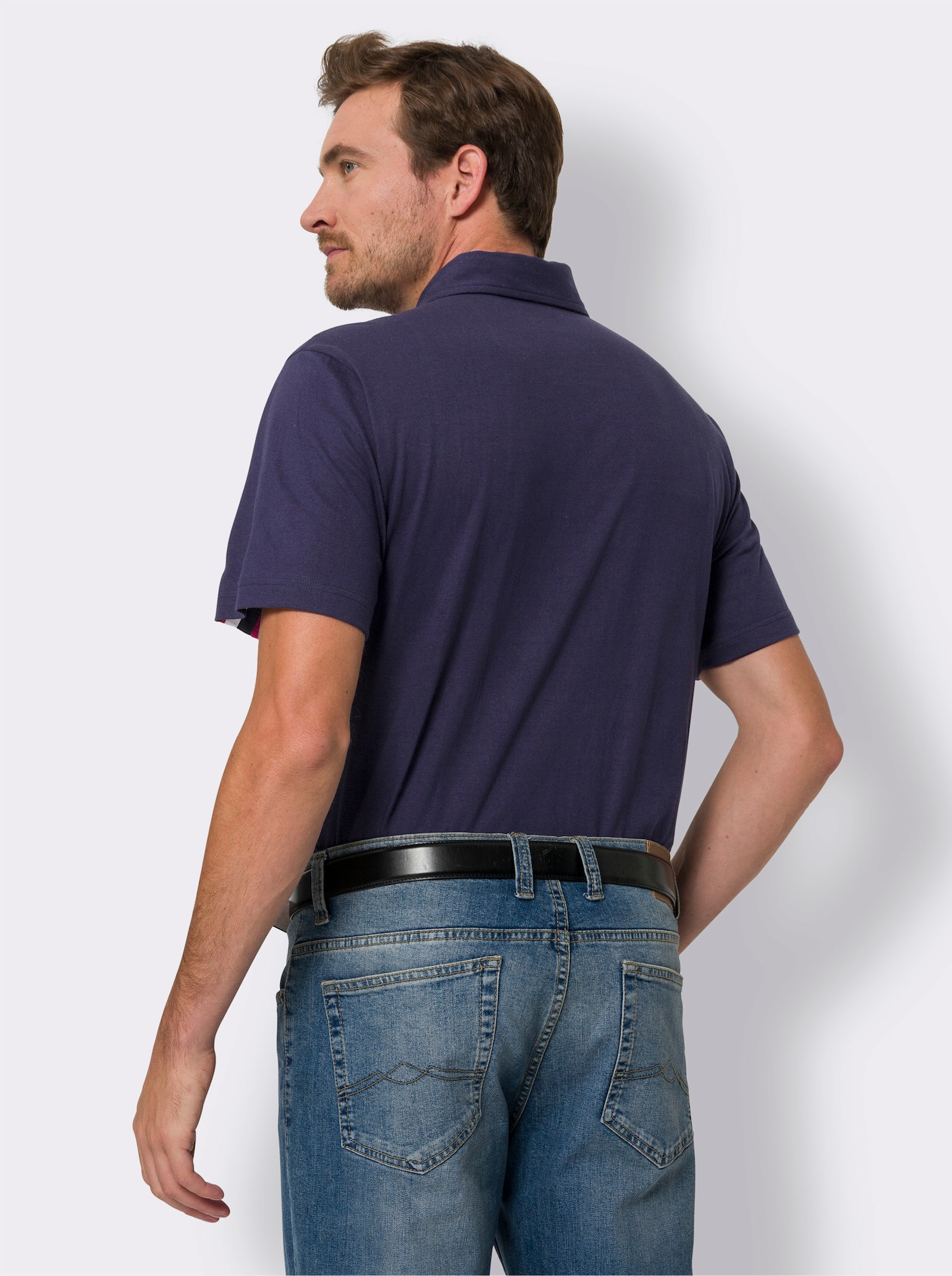 Poloshirt met korte ritssluiting - marine/rood