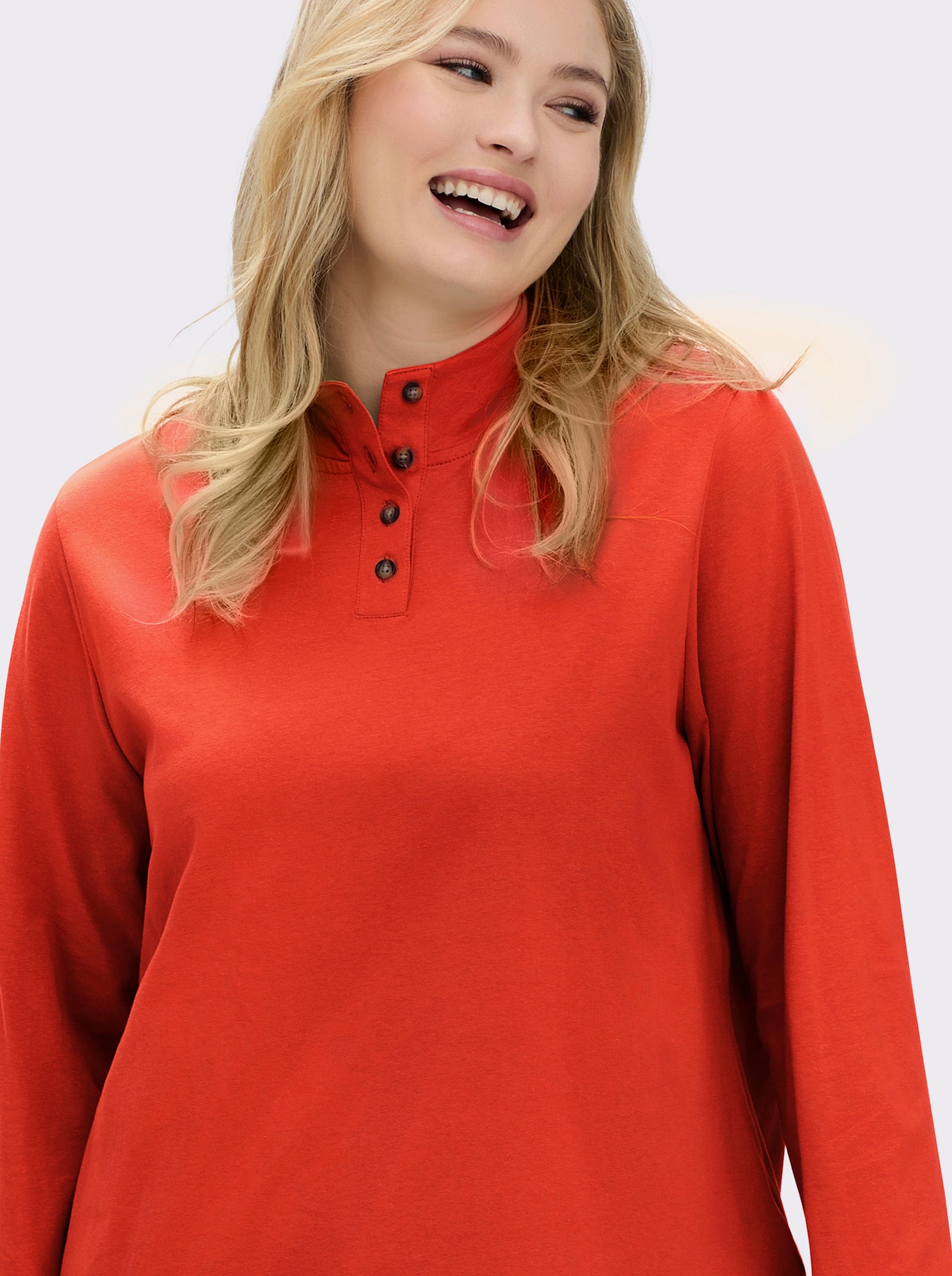 Stehkragenshirt mit Schmuckknöpfen - terrakotta