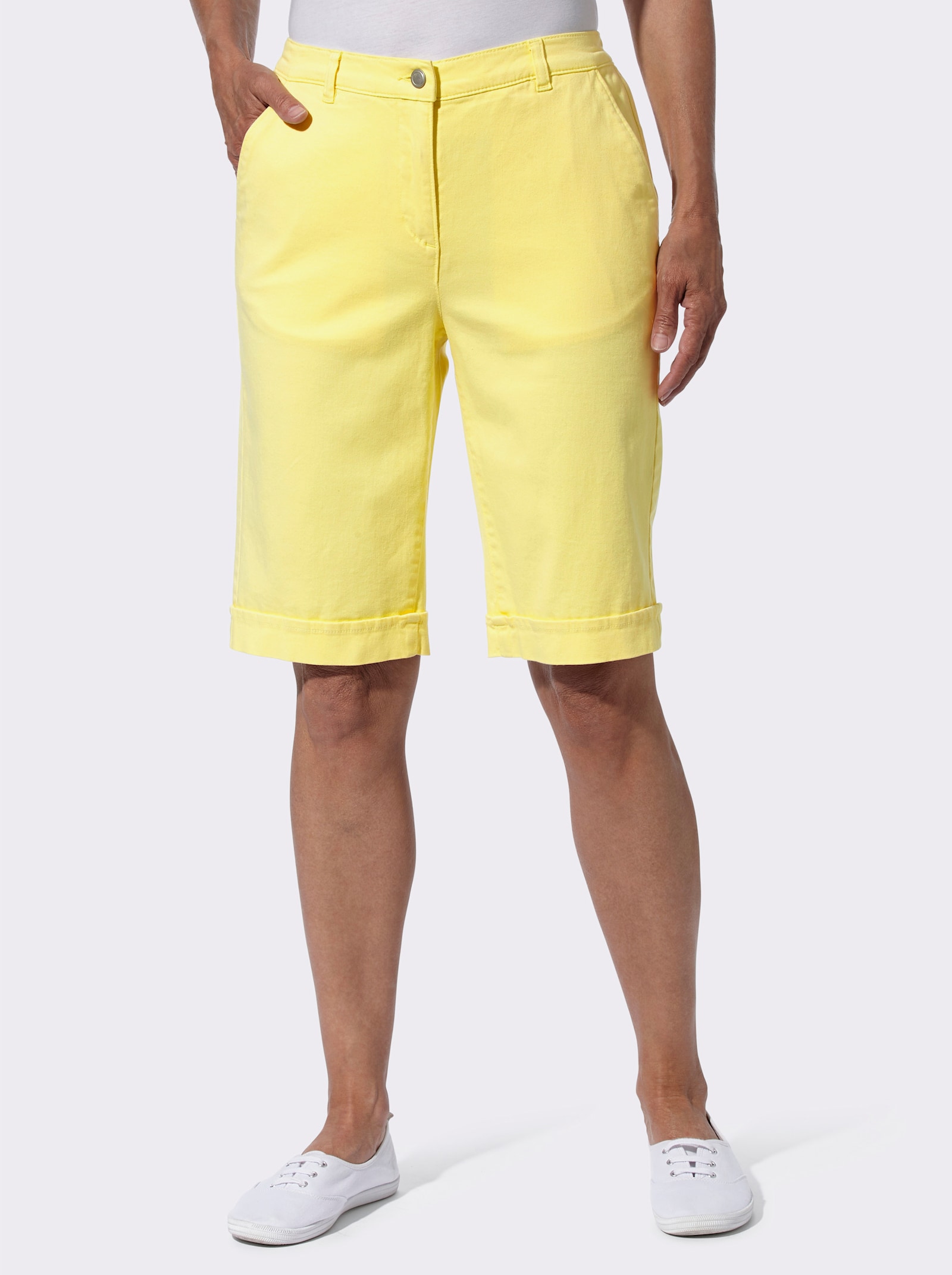 Jeansbermuda met comfortband achter - citroen