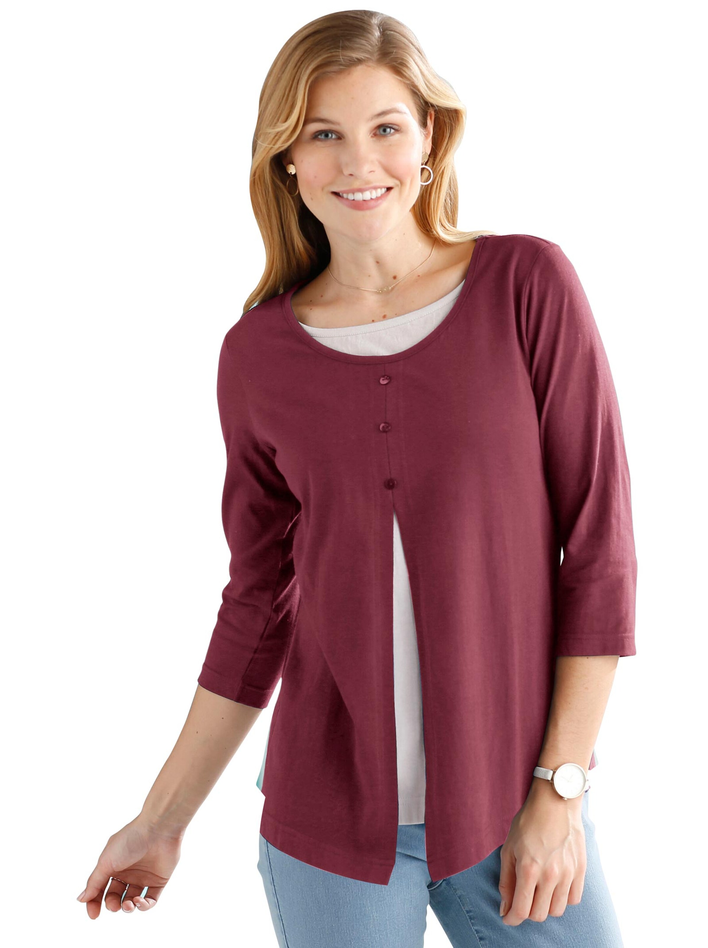 2-in-1-Shirt - dunkelrot-elfenbein