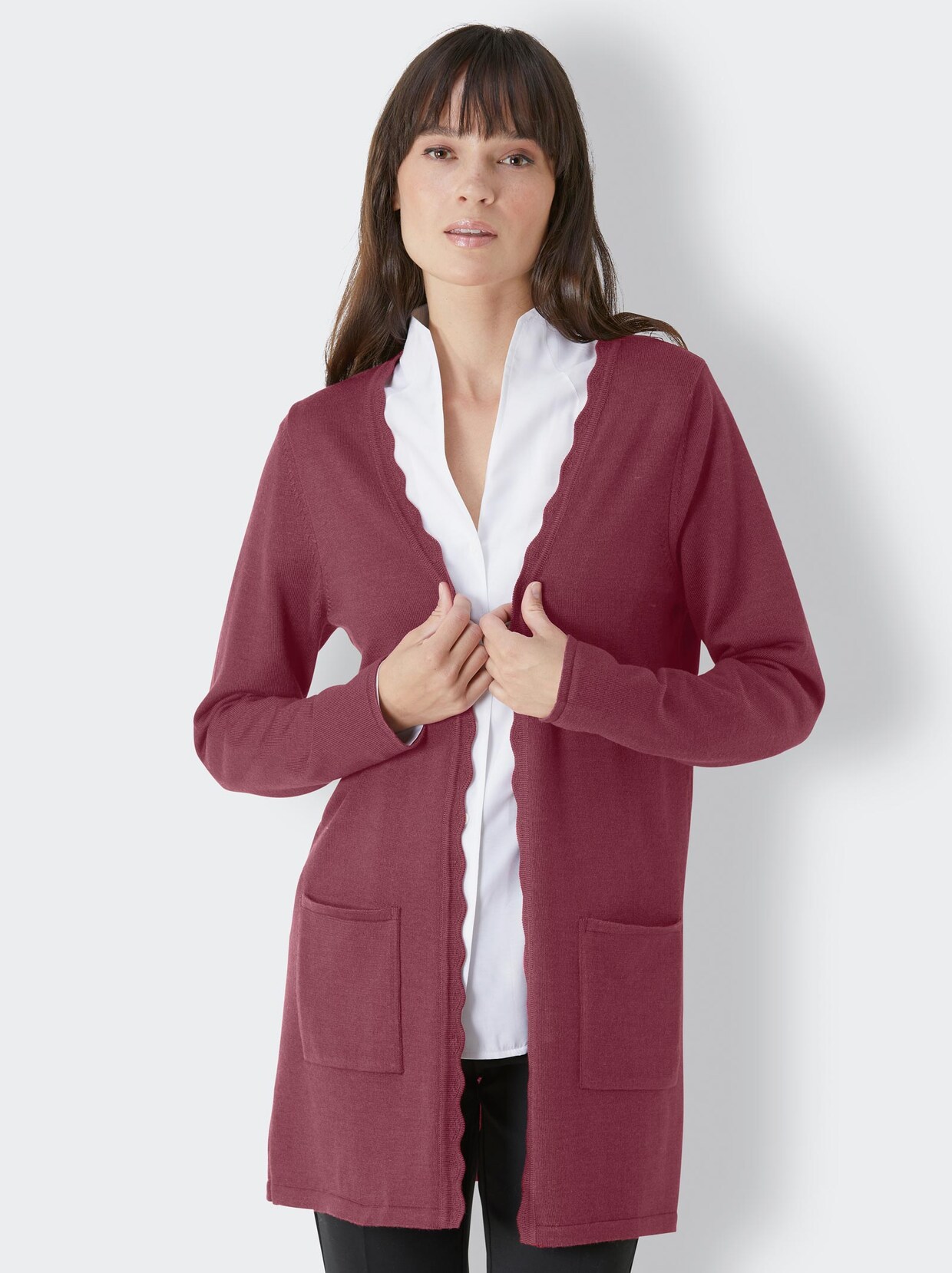 Creation L Premium Merino-Seiden-Strickjacke - bordeaux