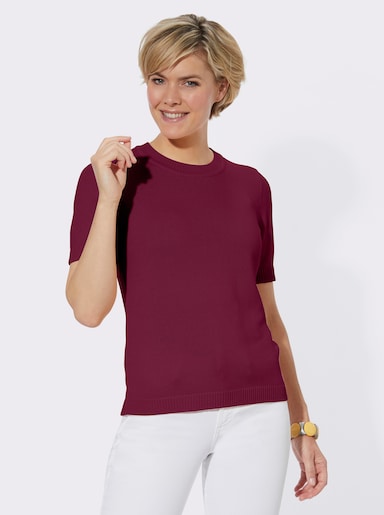 Kurzarmpullover mit Rippabschlüssen - fuchsia