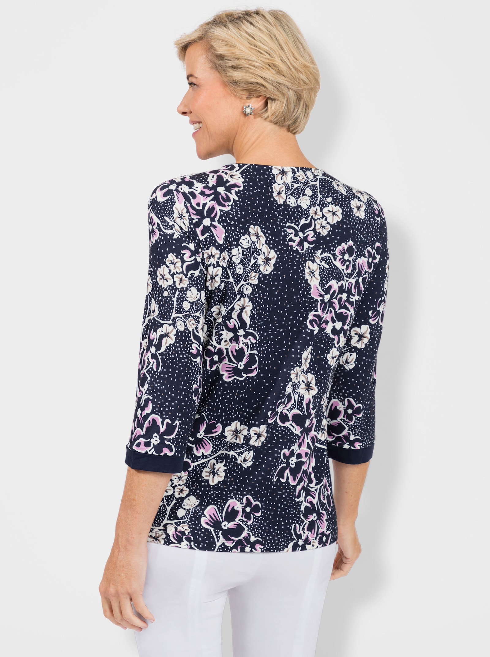 2-in-1-Shirt mit einfarbigem Einsatz - orchidee-marine-bedruckt