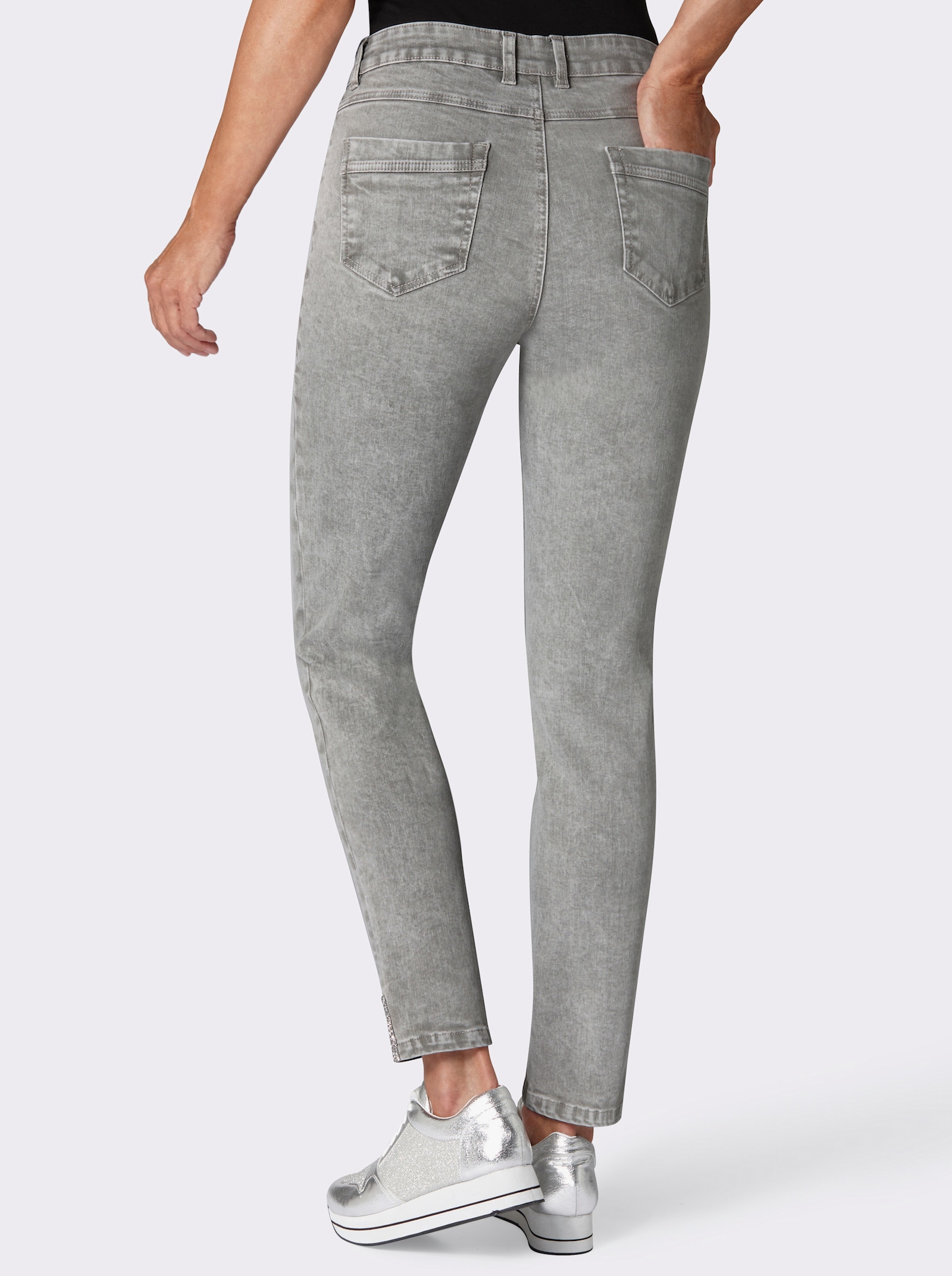 Stretch-Jeans mit Glitzersteinchen - grey-denim