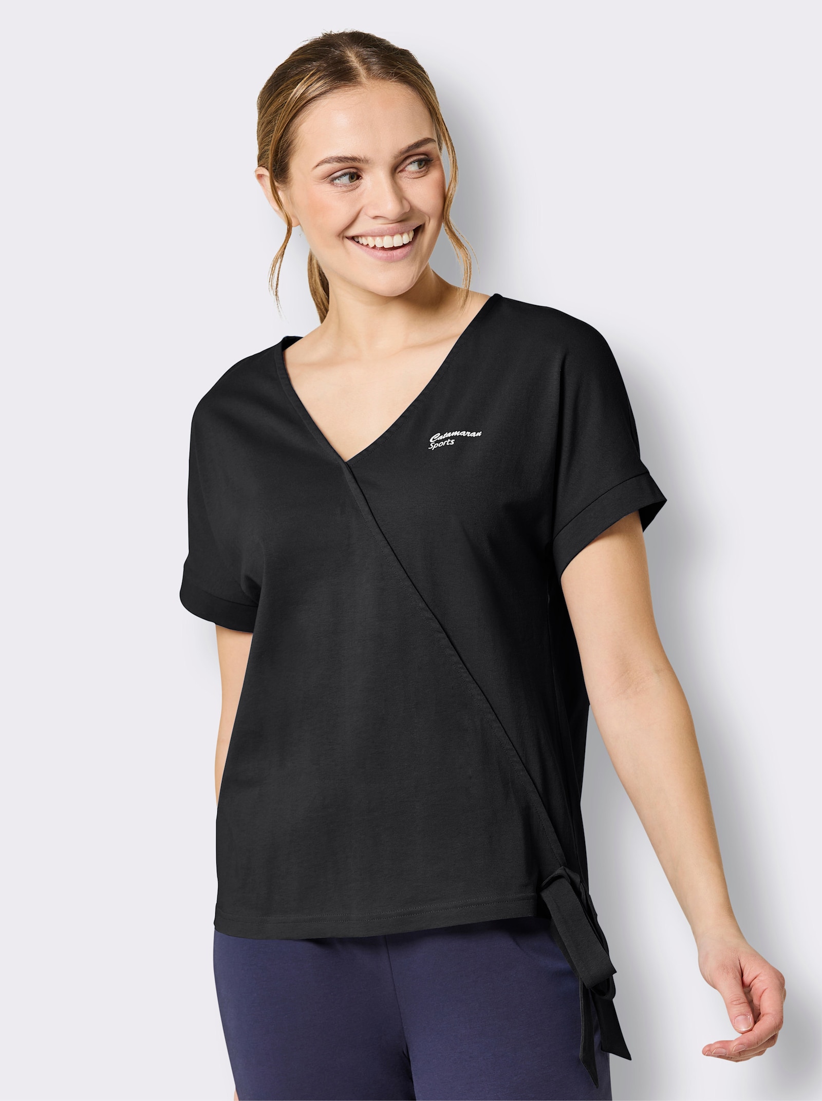 Catamaran Sports Funktionsshirt in Wickel-Optik - schwarz