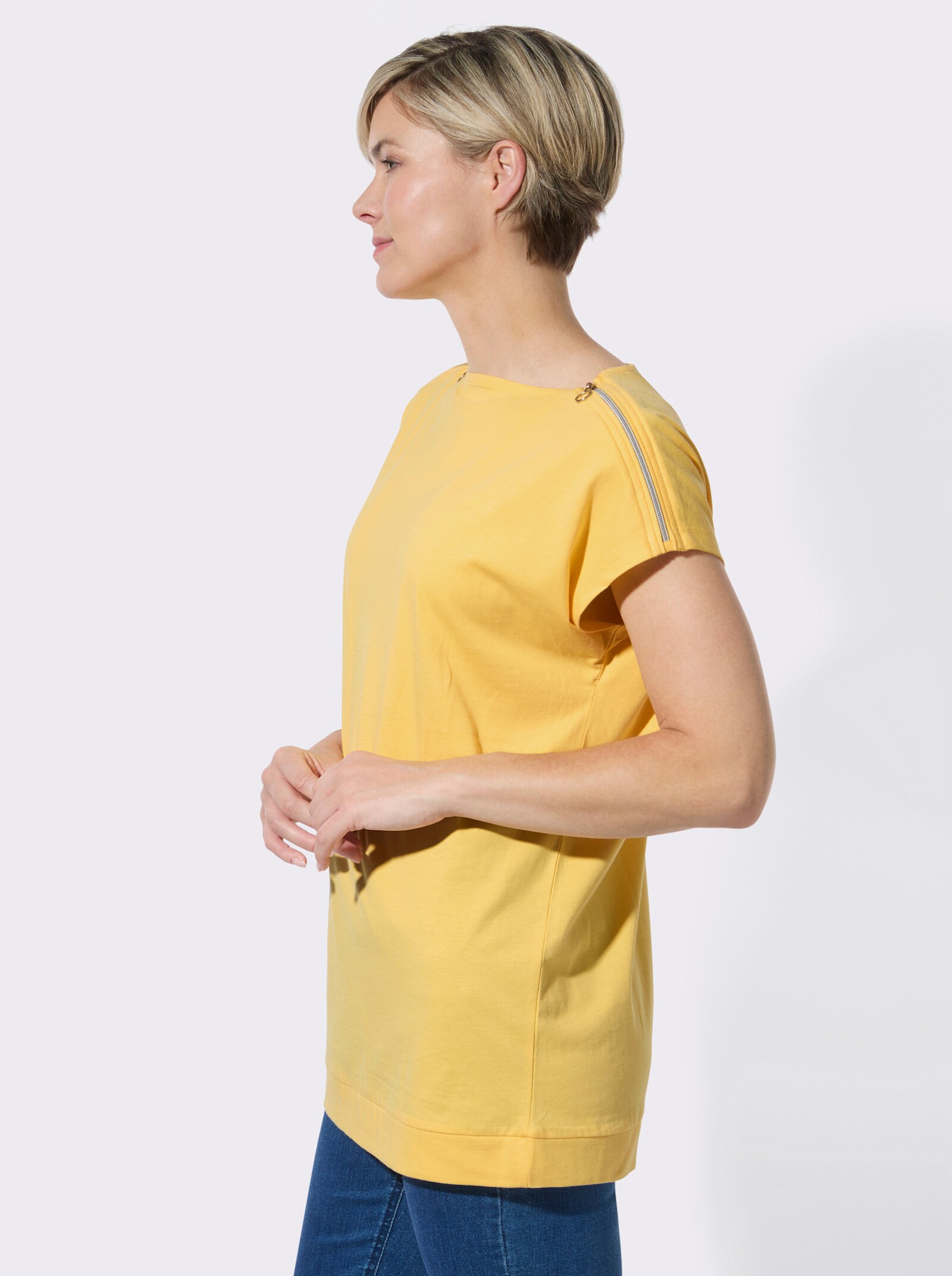 Longshirt mit U-Boot-Ausschnitt - gelb