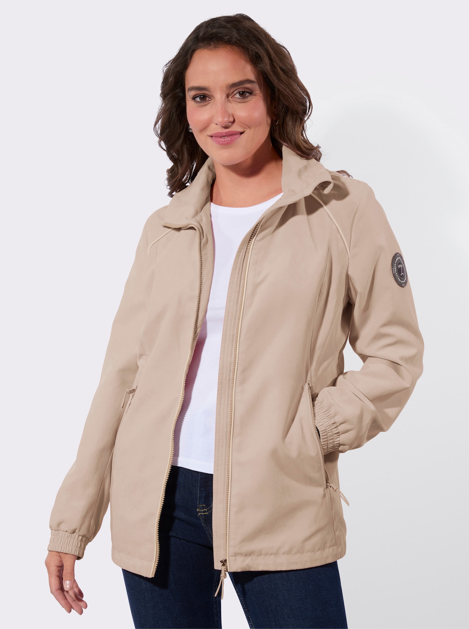 Übergangsjacke mit Tunnelzug auf Taillenhöhe - beige