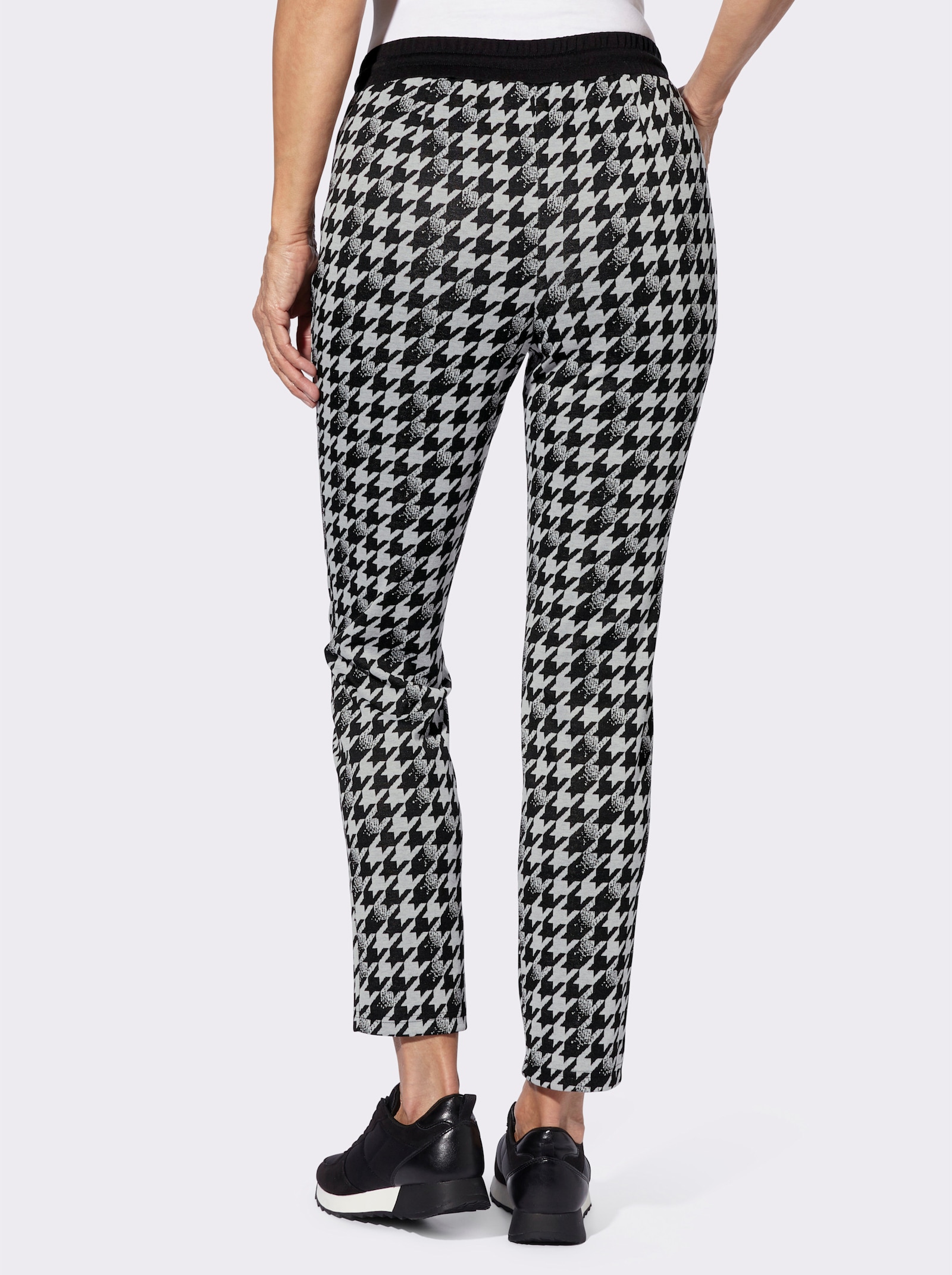 Comfortbroek in smal model, pied-de-poule - zwart/ecru geprint