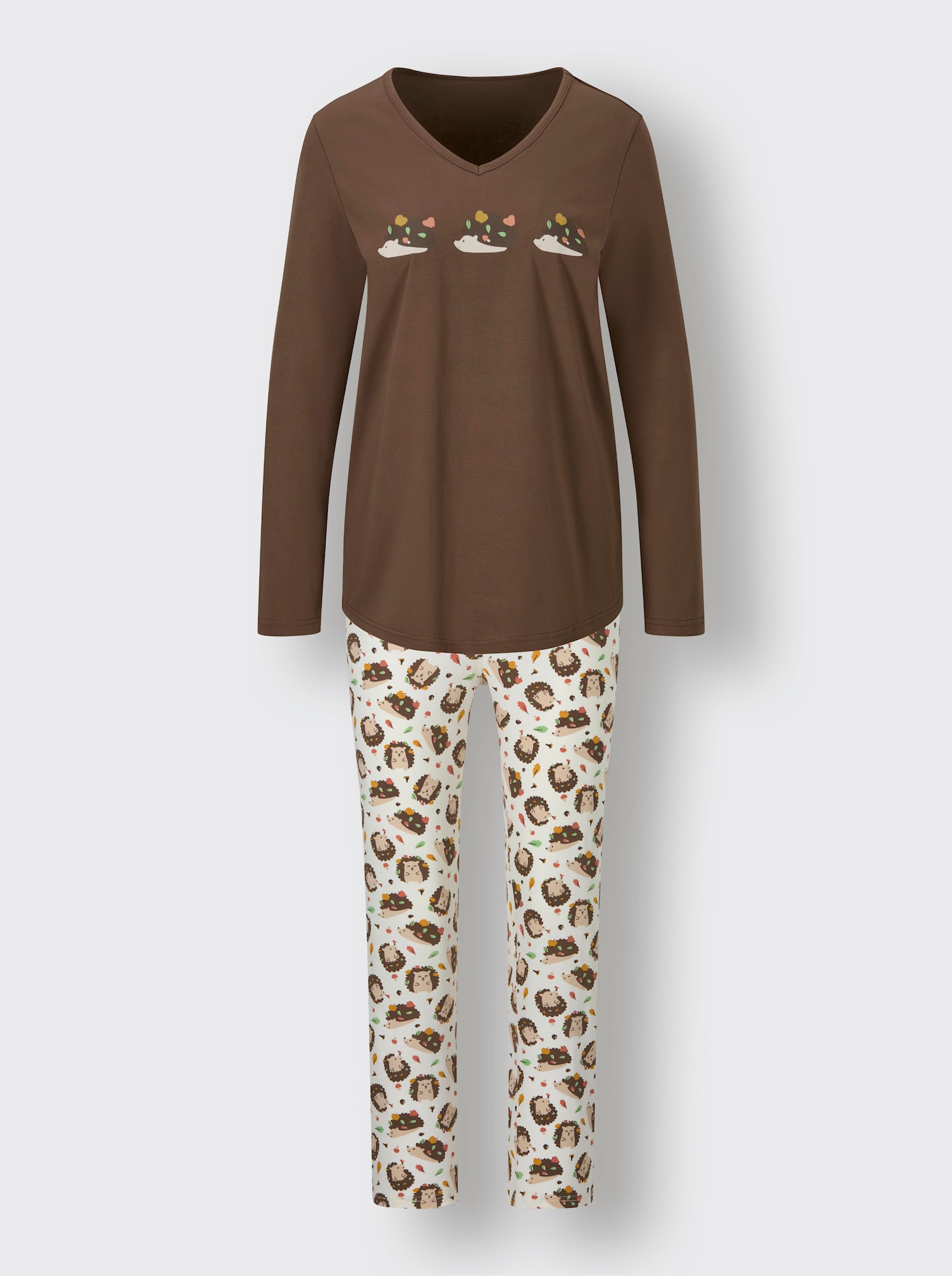 wäschepur Schlafanzüge - reseda-braun + ecru-braun-bedruckt