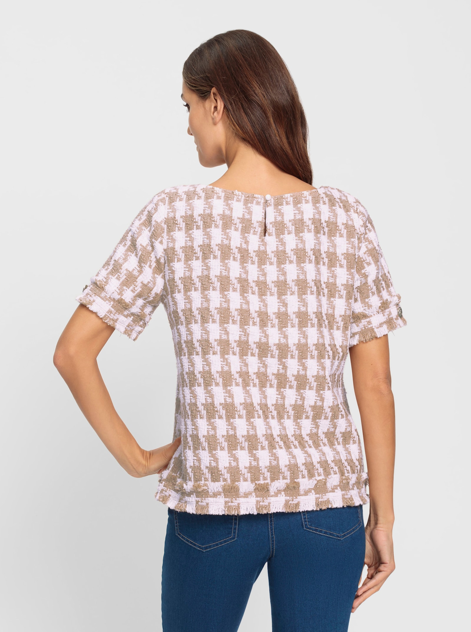 heine Blouse met korte mouwen en pepitapatroon - ecru/camel/pepita